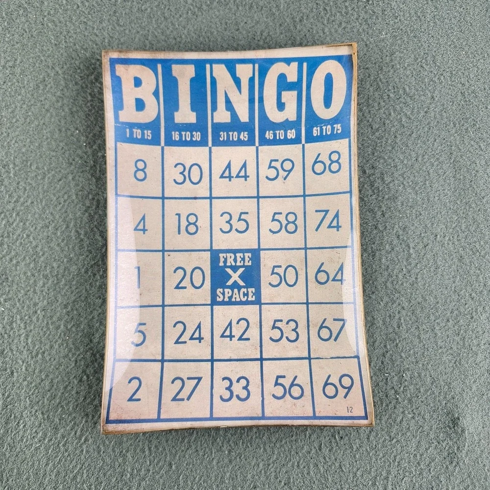 Vintage Look Blue Bingo Card Side Plate Trinket Dish Passport Collection